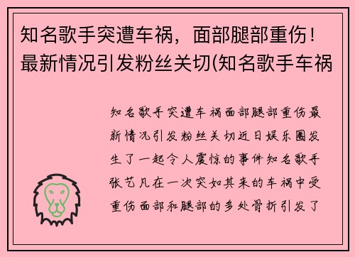 知名歌手突遭车祸，面部腿部重伤！最新情况引发粉丝关切(知名歌手车祸致人死亡)